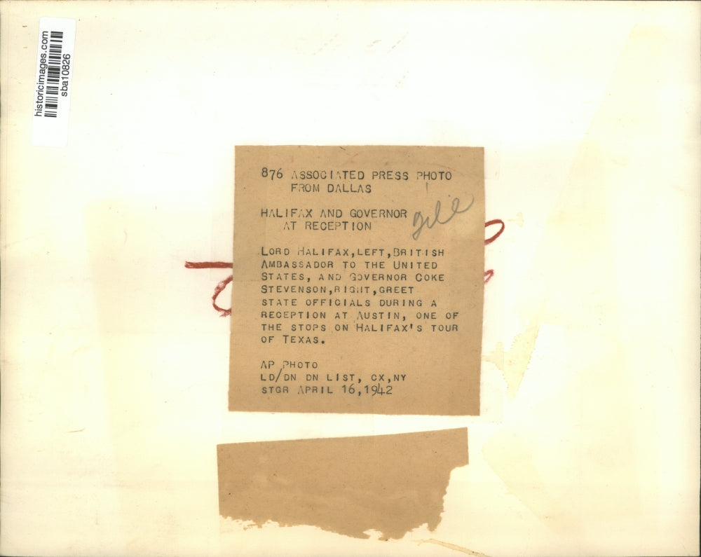 1942 Press Photo Lord Halifax, British Ambassador and Governor Coke Stevenson