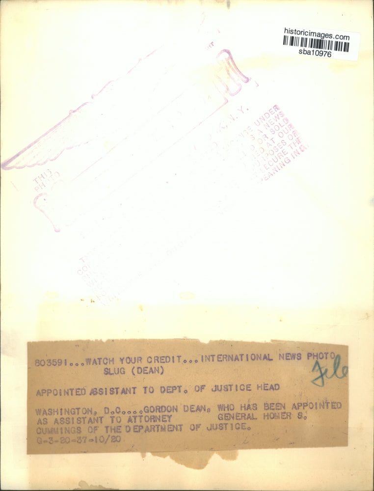 1937 Press Photo Gordon Dean Appointed Assistant to General Homer S Cummings