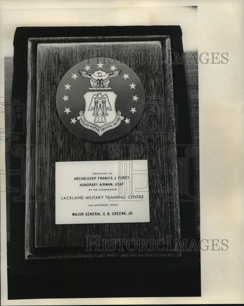 Press Photo Plaque presented to Archbishop Francis J. Furey Honorary Airman- Historic Images