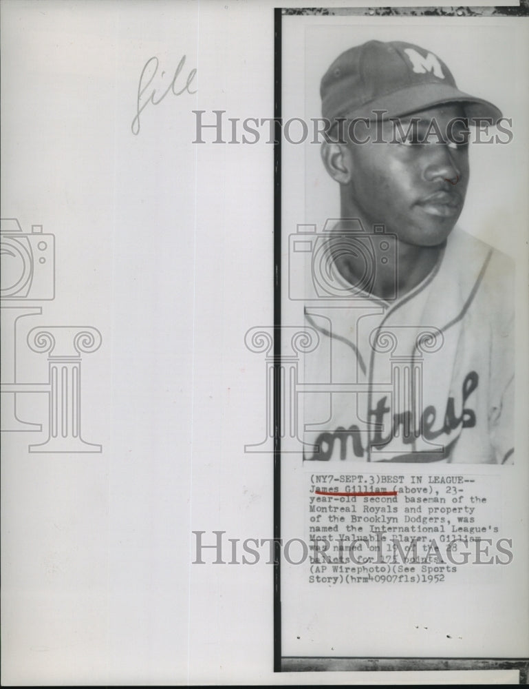 1952 Press Photo James Gilliam International League's Most Valuable Player