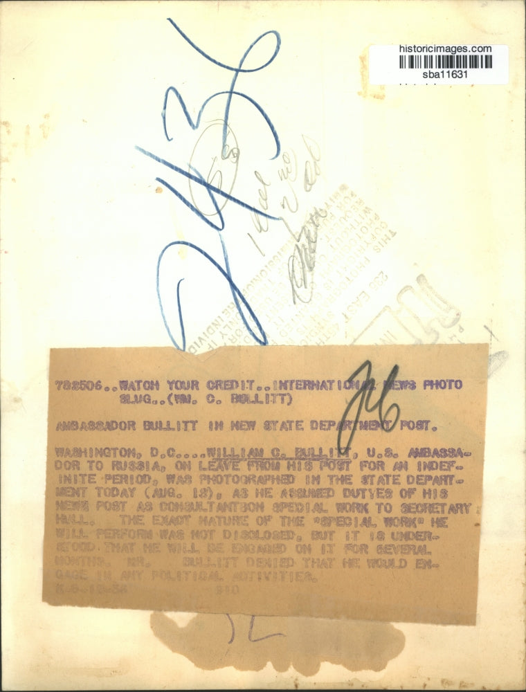 1938 Press Photo William Bullitt, Ambassador to Russia assigned in a new post