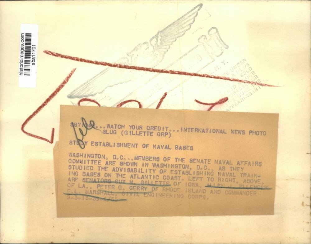 1933 Press Photo Members of the Senate Naval Affairs Committee study Naval Bases