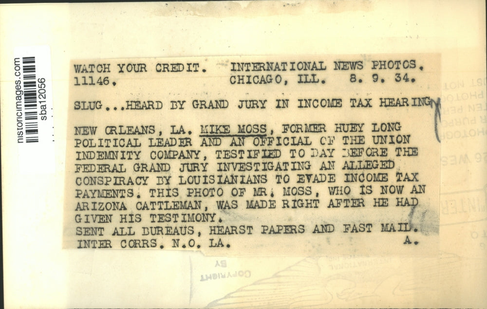 1934 Press Photo Mike Moss testified before the Federal Grand Jury - sba12056