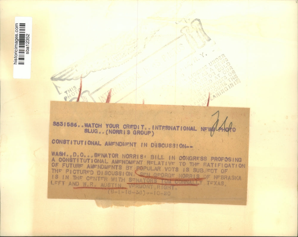 1938 Press Photo Senators George Norris, Tom Connally & WR Austin meet