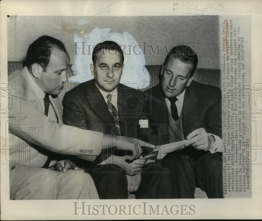 1953 Press Photo Baseball players with Attorney J. Norman Lewis at a Conference- Historic Images