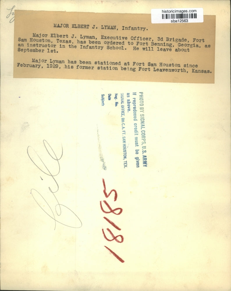 Press Photo Major Elbert Lyman was named as instructor in the Infantry School