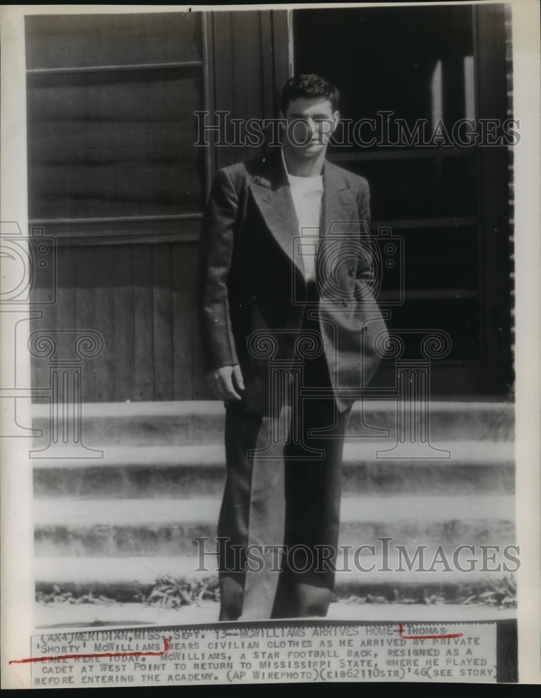 1946 Press Photo Thomas "Shorty" McWilliams resigns as a cadet at West Point