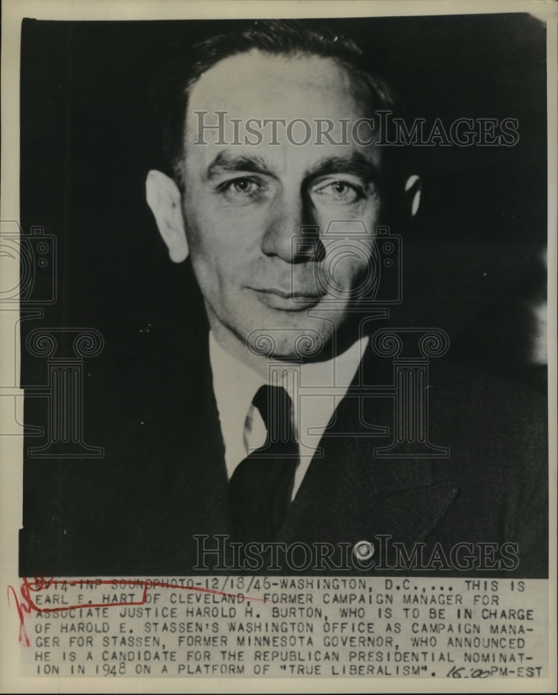 1946 Press Photo Earl Hart named to be campaign manger for Harold Stassen