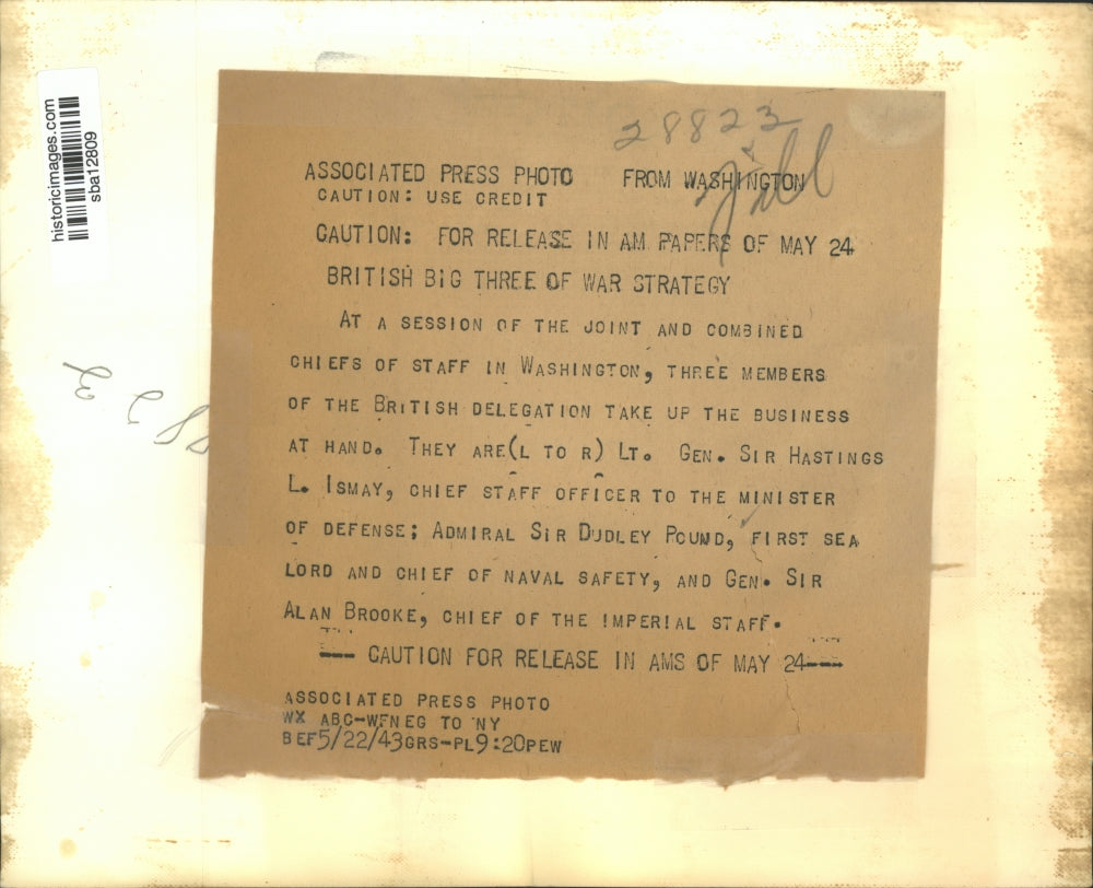 1943 Press Photo Lt Gen Sir Hastings L Ismay,Adm Sir Dudley Pound in DC