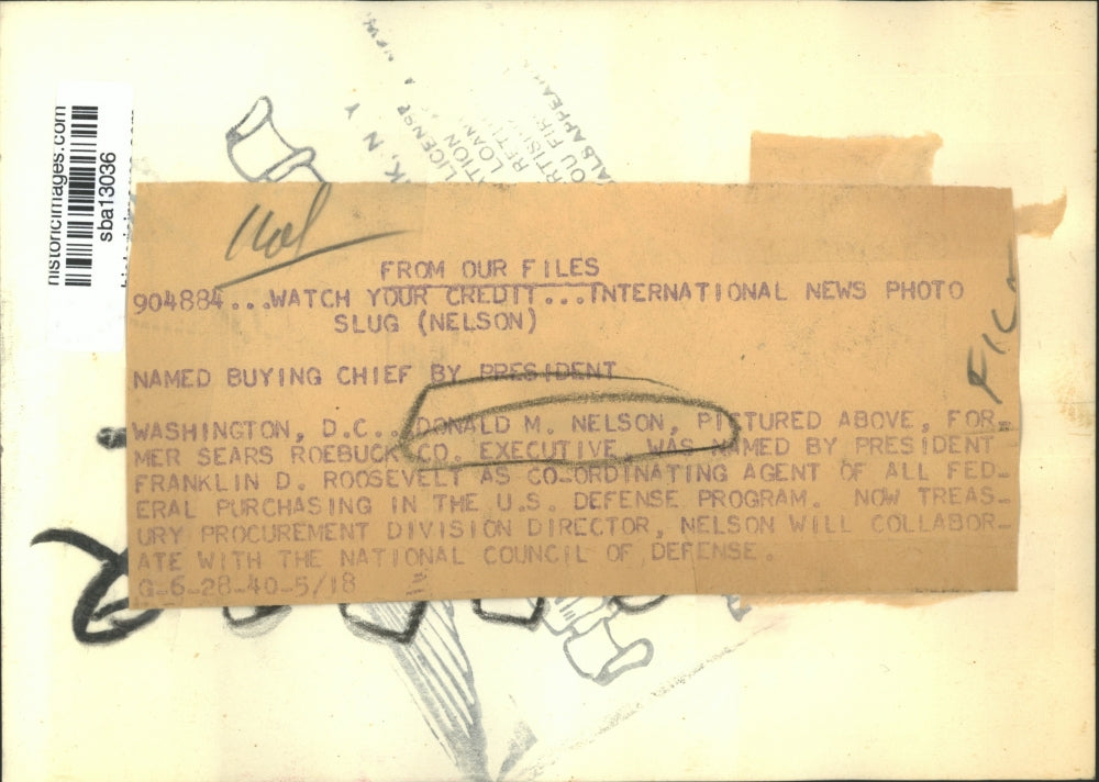 1940 Press Photo Donald Nelson was appointed agent of All Federal Purchasing