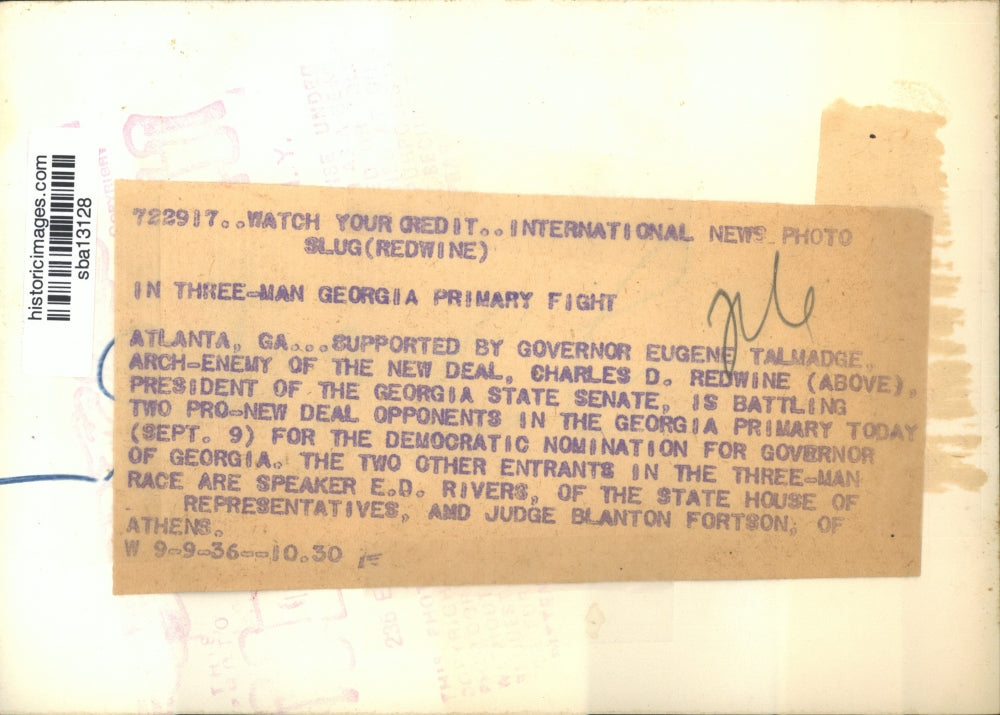 1936 Press Photo Charles D. Redwine battling opponents in the Georgia Primary