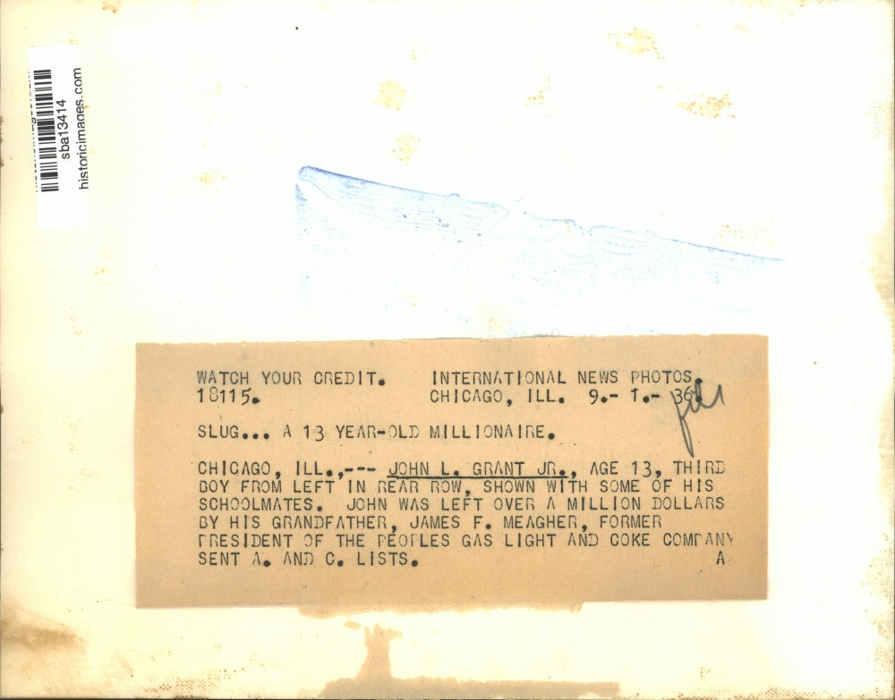 1936 Press Photo John Grant who was left with million dollars from grandfather