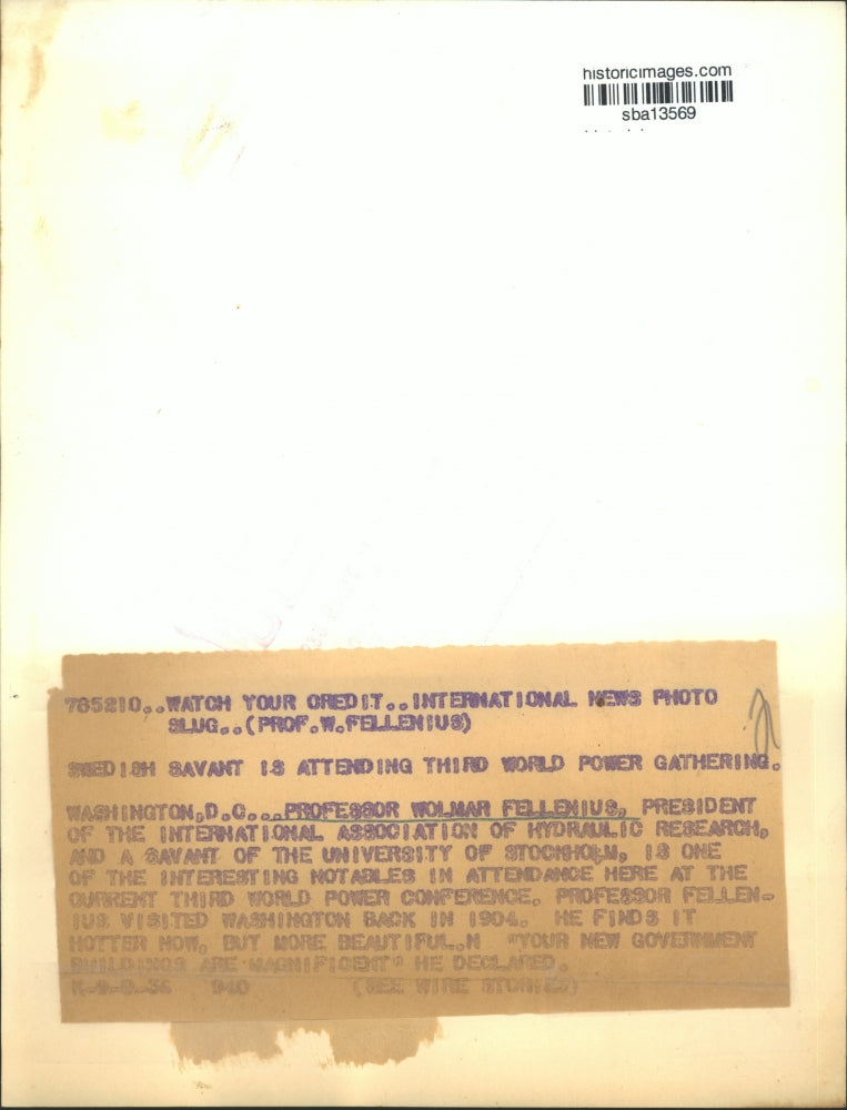 1935 Press Photo Professor Wolmar Fellenius at the Third World Power Conference