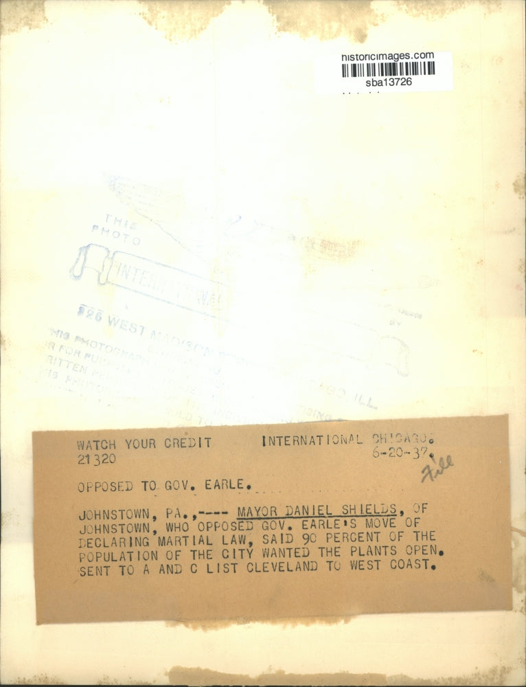 1937 Press Photo Mayor Daniel Shields opposes the declaration of Martial Law