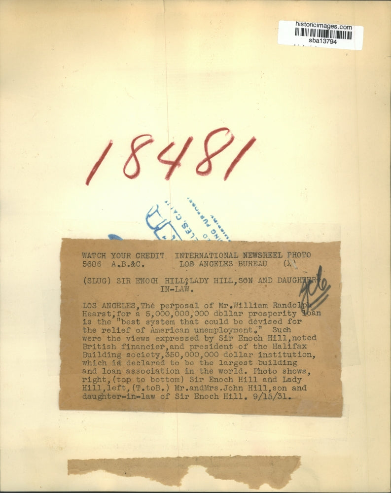 1931 Press Photo Sir Enoch Hill, a noted British financier shown with his family