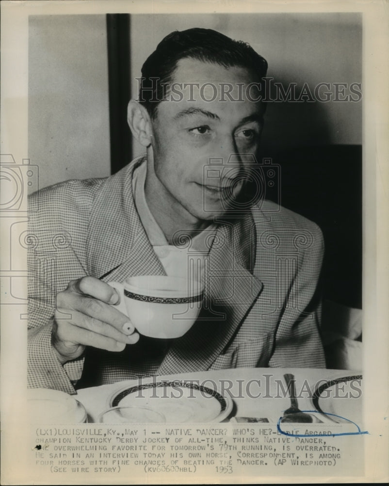 1953 Press Photo Eddie Arcaro is a champion Kentucky Derby jockey - sba13887