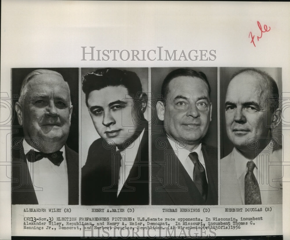 1956 Press Photo Senate candidates A Wiley, H Maier , Hennings Jr, H Douglas