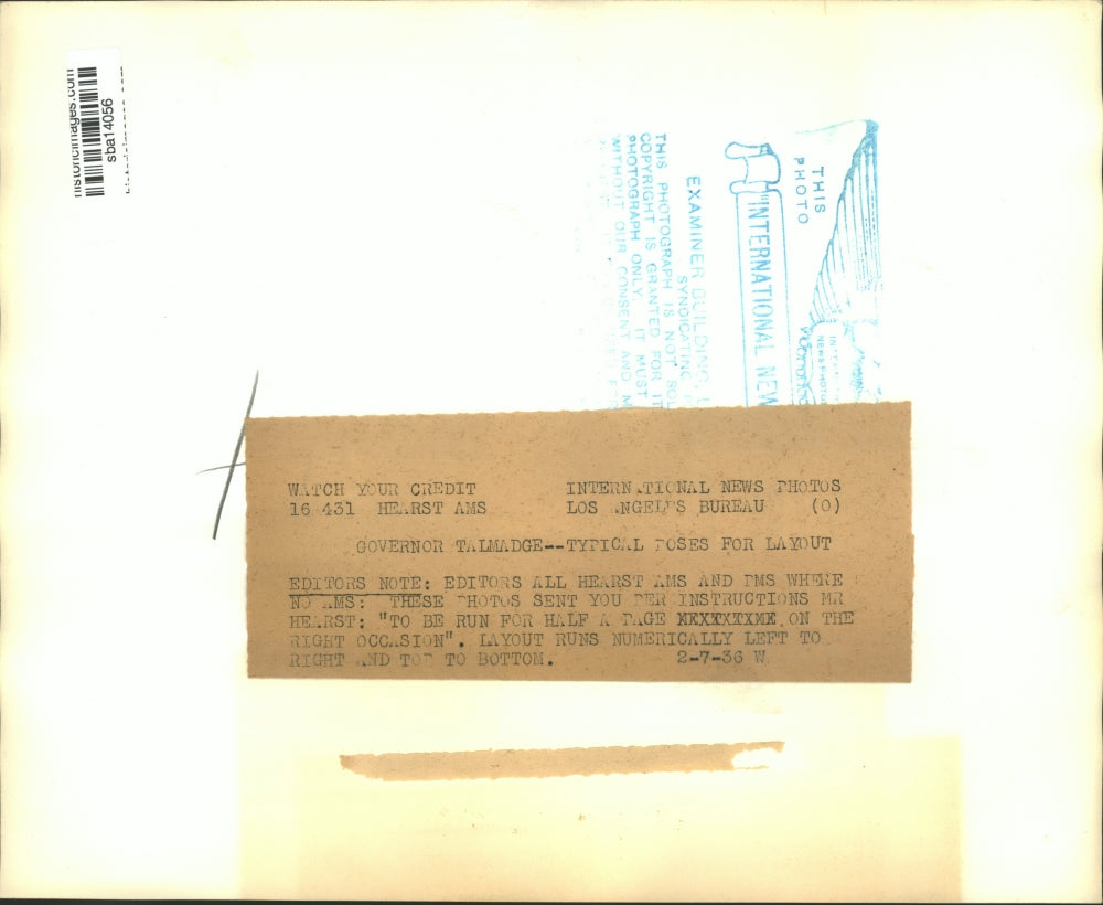 1936 Press Photo Governor Talmadge poses in his office - sba14056