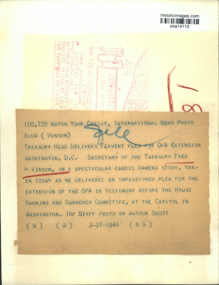 1946 Press Photo Treasury Secretary Fred M Vinson at House Banking Committee