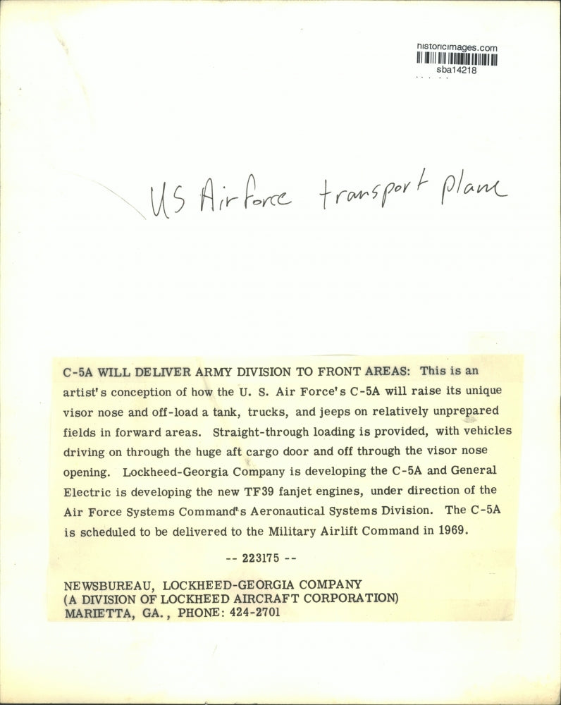 Press Photo Artist's conception of U.S. Air Force's C-5A transport plane