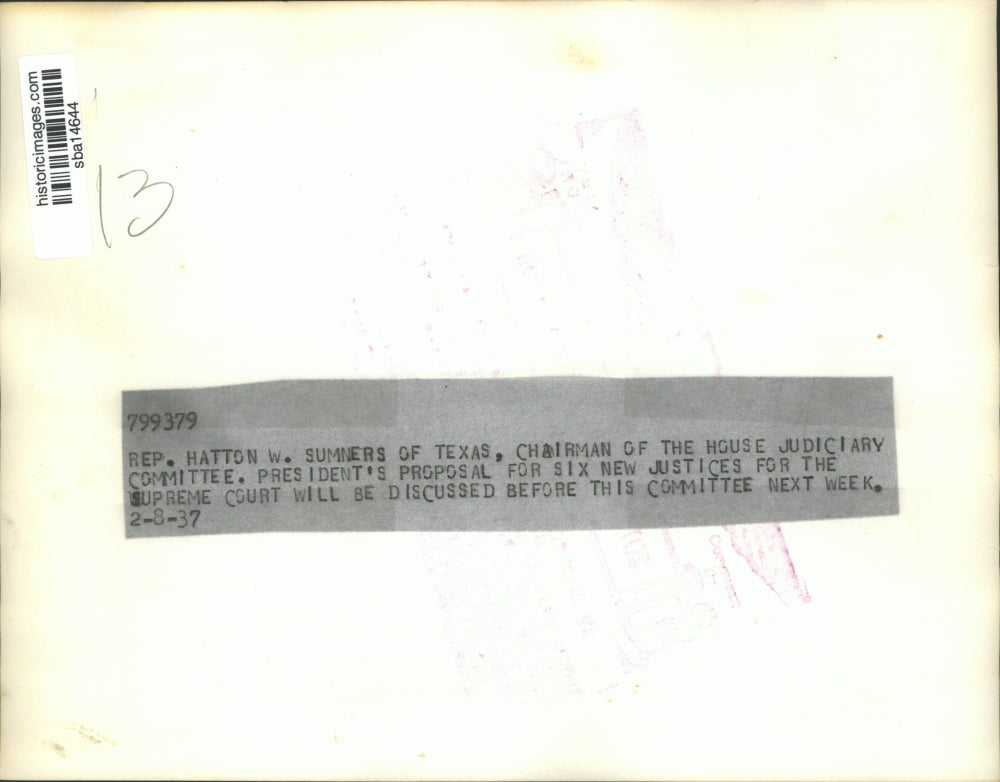 1937 Press Photo Chairman of House Judiciary Committee Rep.Hatton W.Sumners