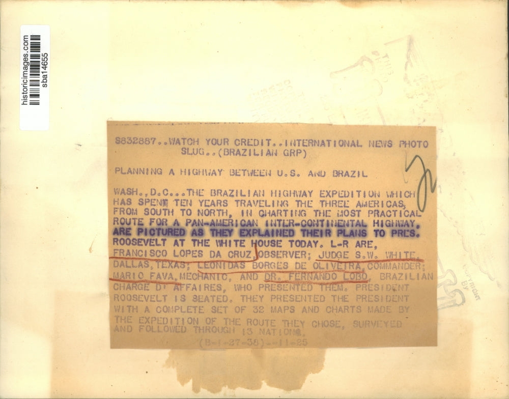 1936 Press Photo Brazilian Highway Expedition explained plans to Pres.Roosevelt