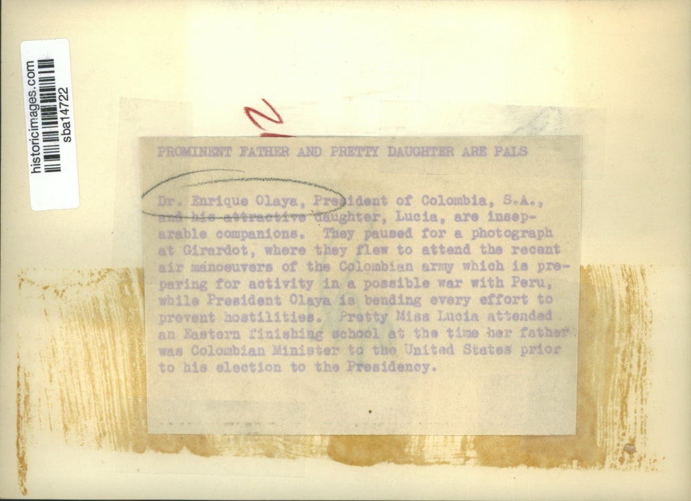 Press Photo Dr Enrique Olaya president of Columbia SA and daughter Lucia