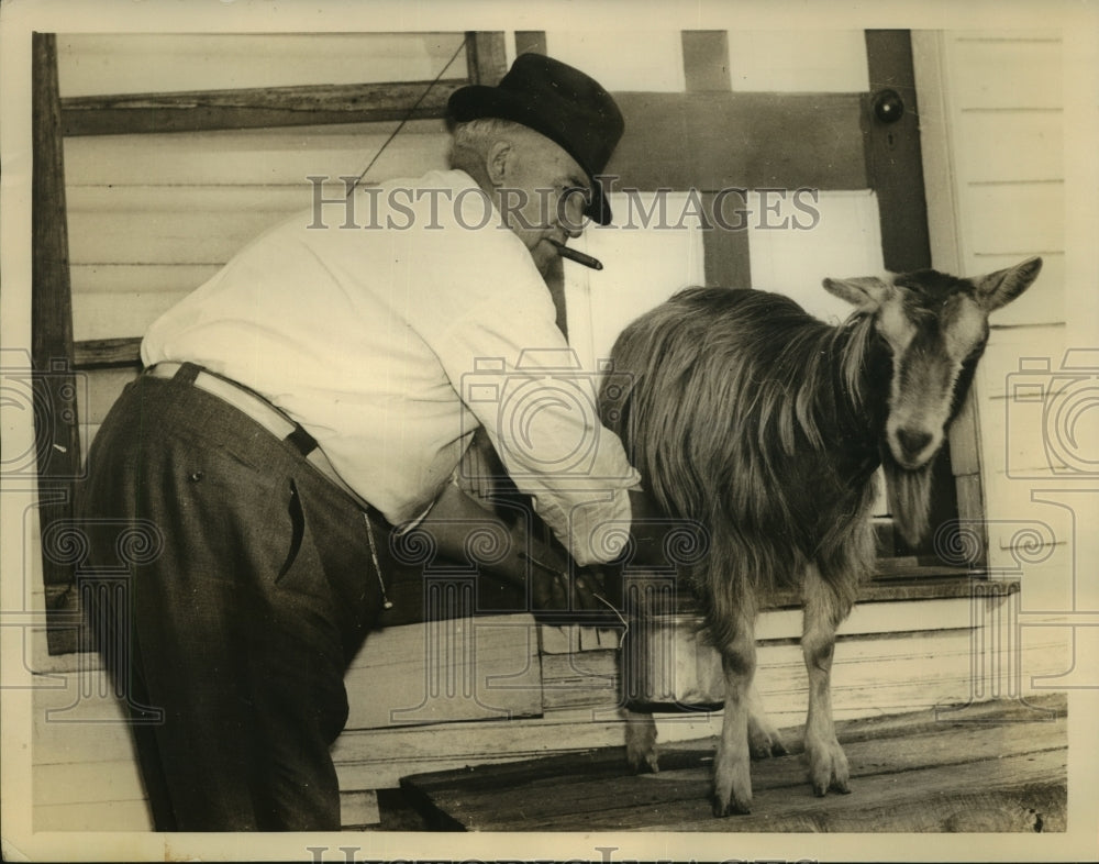 Press Photo Rep Usher L Burdick a Republican of North Dakota milks a goat