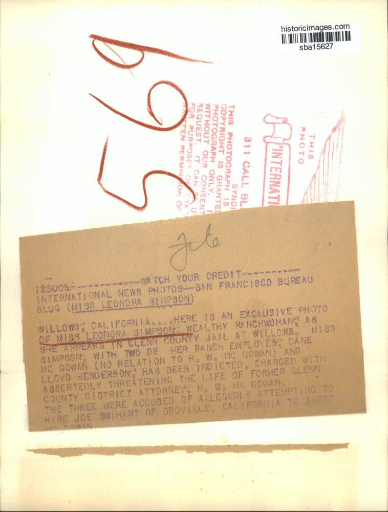 Press Photo Miss Leonora Simpson was indicted for threatening H. McGowan's life