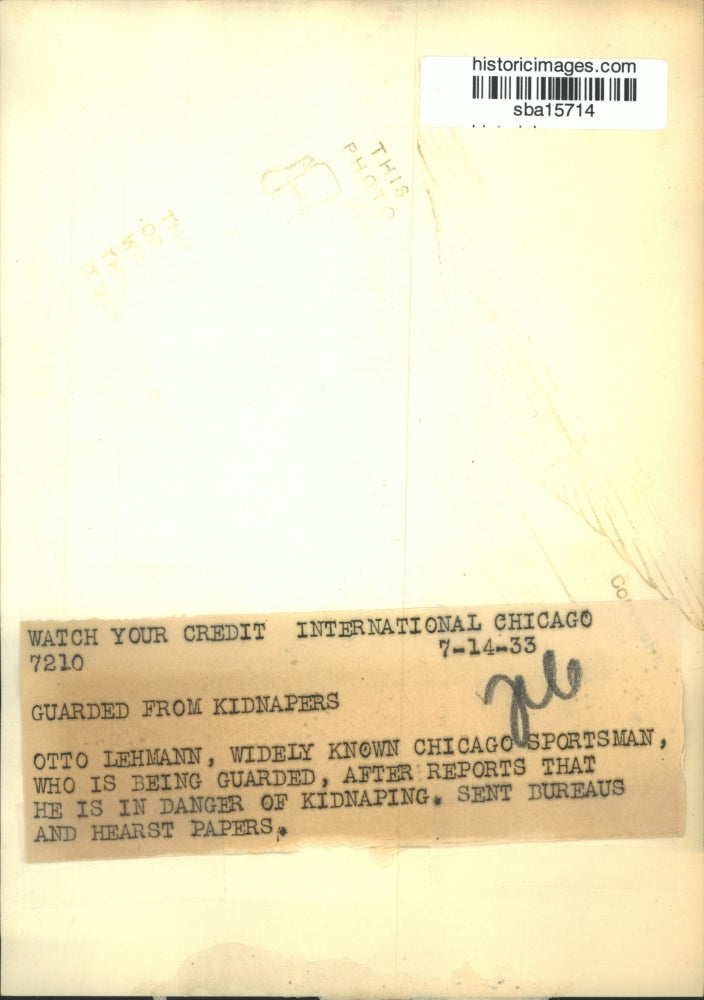 1933 Press Photo Otto Lehmann Chicaho sportsman guarded dur to kidnap threats