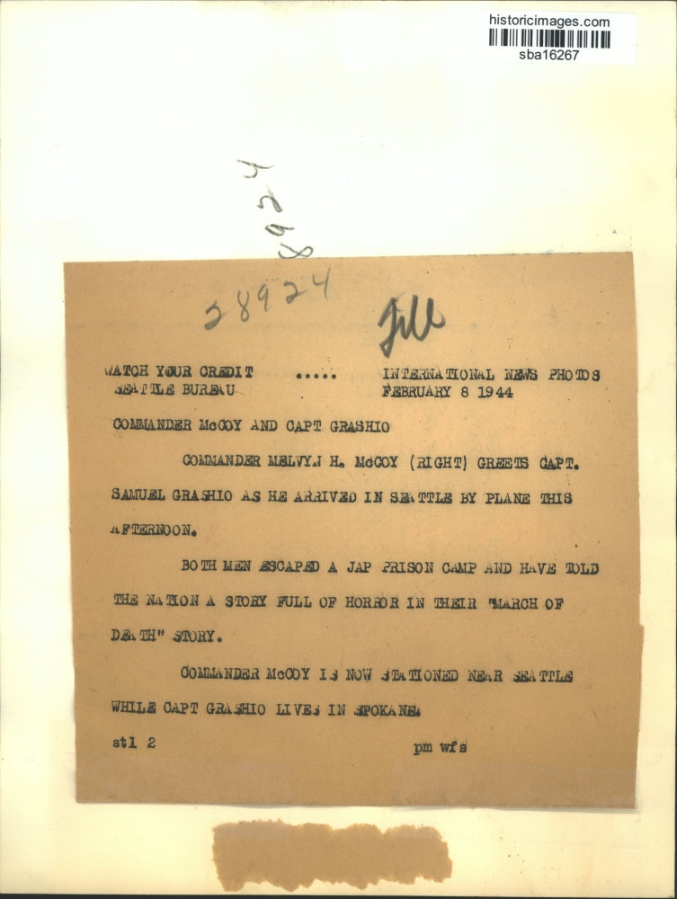 1944 Press Photo Melvyn McCoy and Samuel Grashio escape Japanese Prison Camp