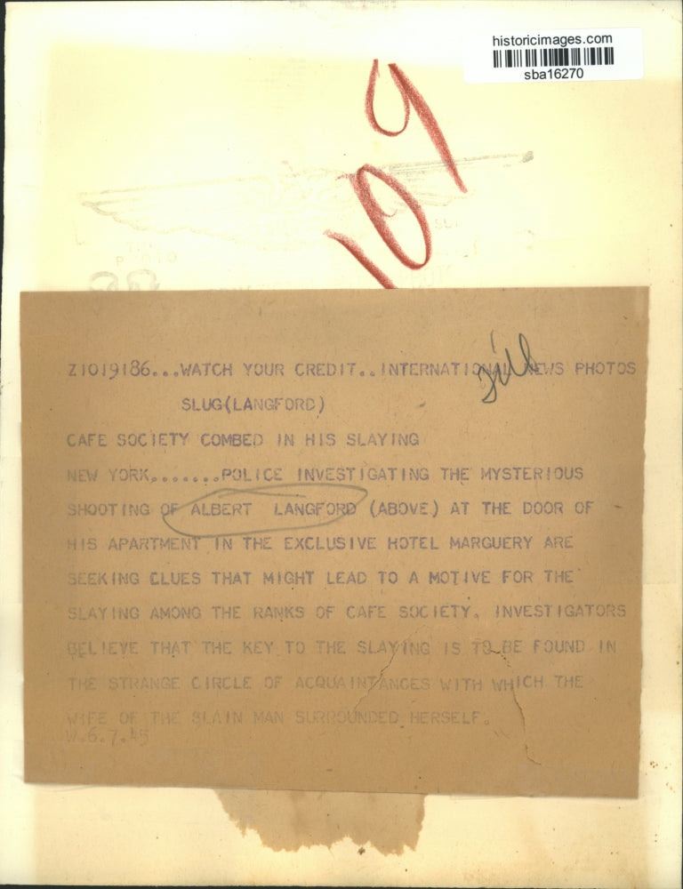 1945 Press Photo Cafe Society Albert Langford's Death Investigated by Police