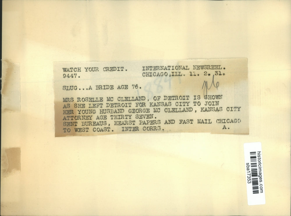 1931 Press Photo Mrs Roselle McClelland leaves Detroit for Kansas City