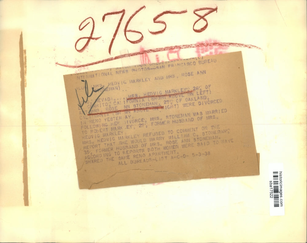 1938 Press Photo Mrs Hedvig Markley and Mrs.Rose Ann Stoneman divorced in Reno