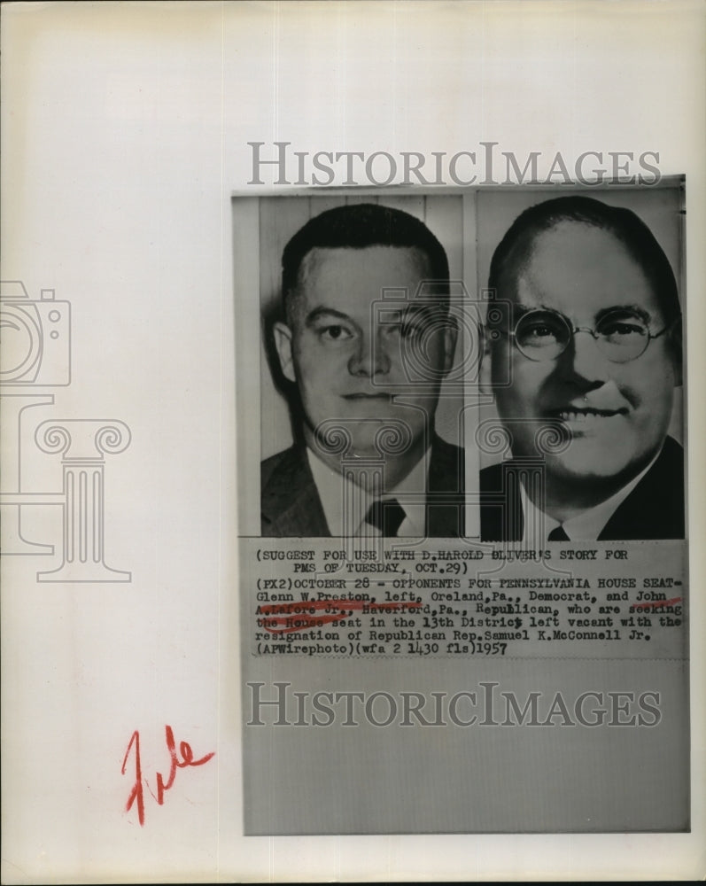 1957 Press Photo Glenn W. Preston and John Lafore Jr. seek for a House seat