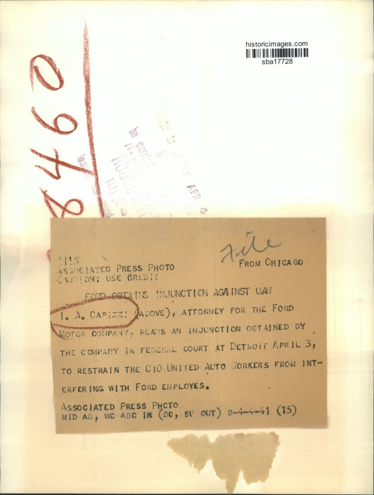 1941 Press Photo I.A. Capizzi Attorney for the Ford Motor Company - sba17728