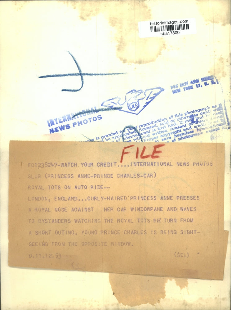 1953 Press Photo Princess Anne of England with Prince Charles behind her