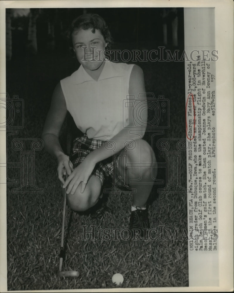 Press Photo Sharon Fladoos of Dubuque poses with a golf ball and golf club- Historic Images