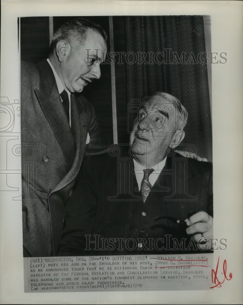 1949 Press Photo William Margolis announces resignation to Mediation head