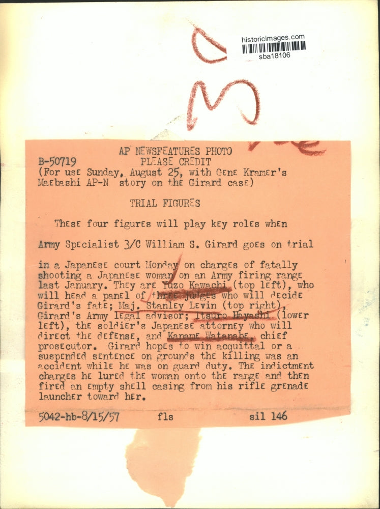 1957 Press Photo People that will participate in the William Girard's Trial