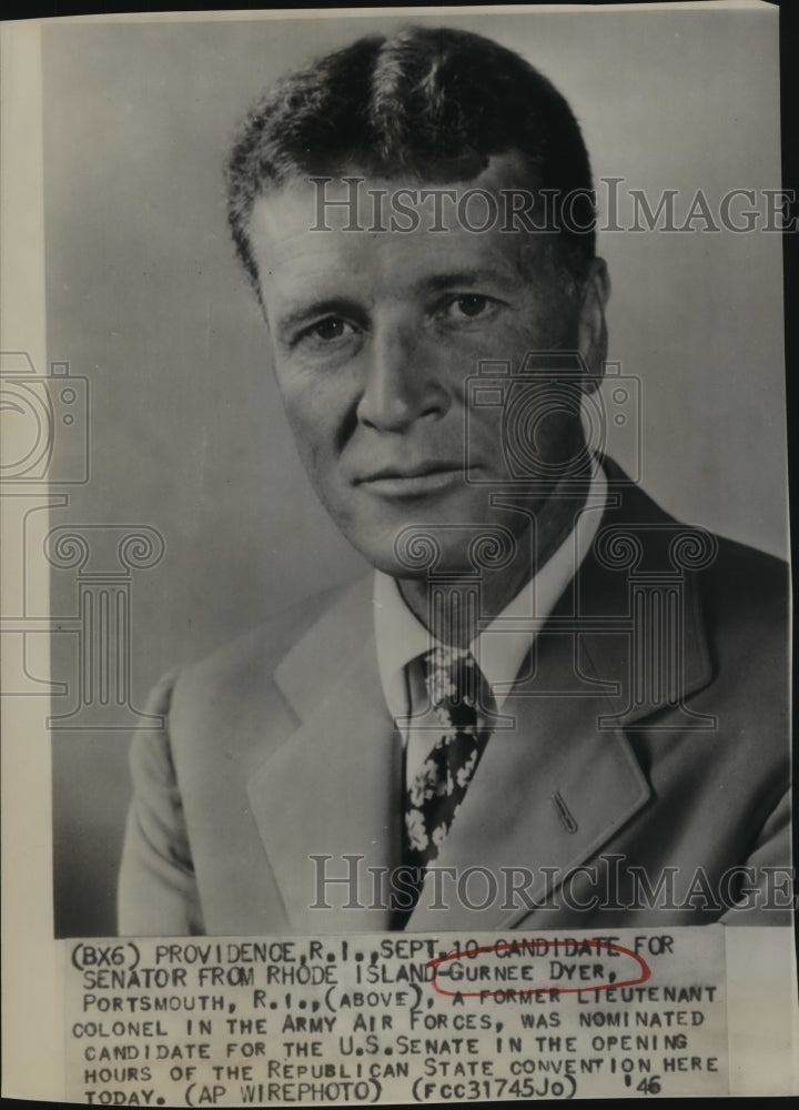 1946 Press Photo Gurnee Dyer candidate for US Senate at GOP convention in RI