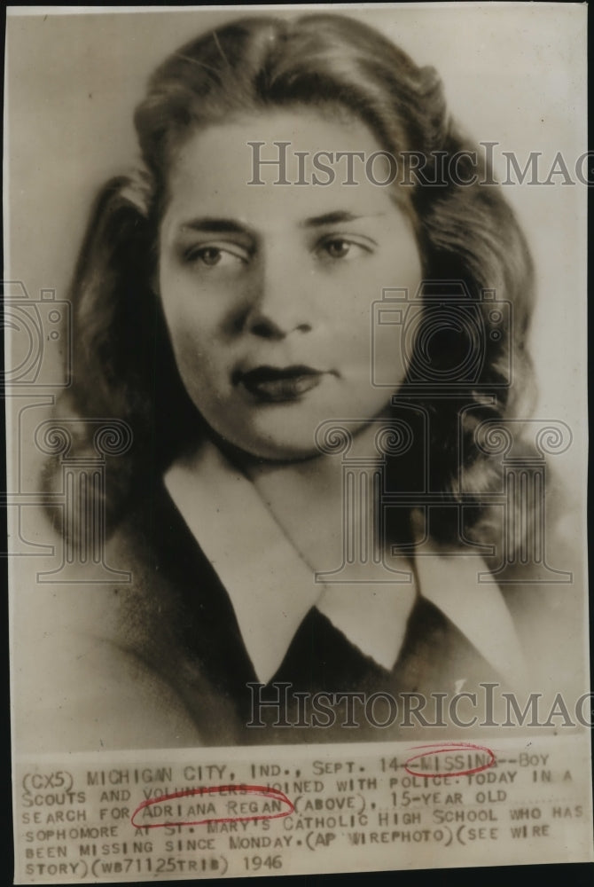 1946 Press Photo Adriana Regan, high school sophomore has been missing