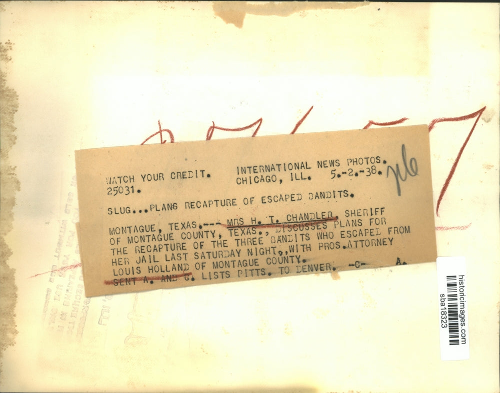 1938 Press Photo Sheriff H. Chandler, Louis Holland plans recapture of bandits