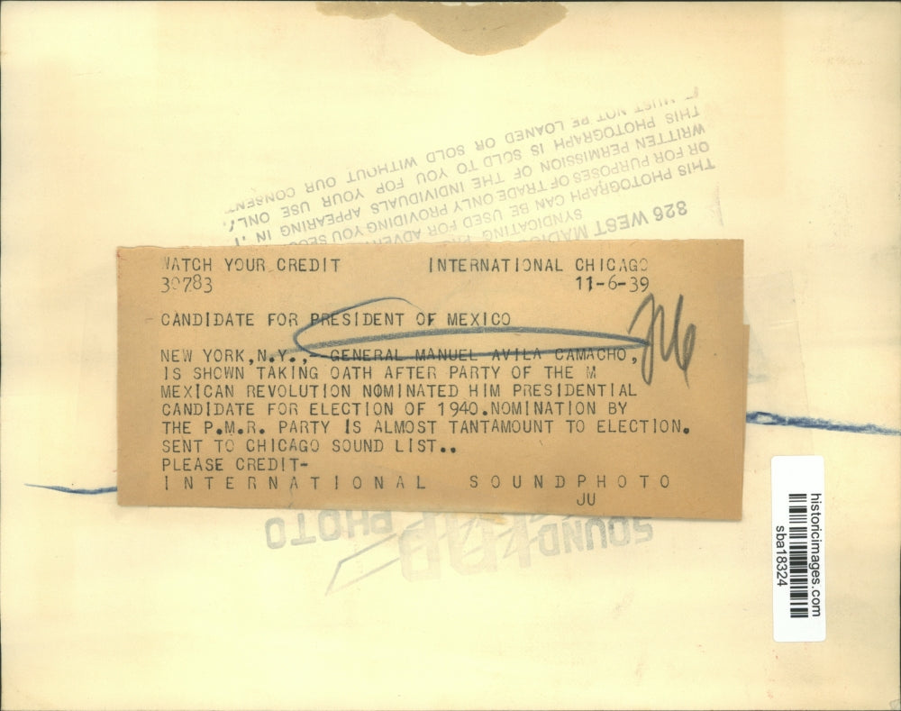 1939 Press Photo General Manuel Camacho is a candidate for Mexico's president