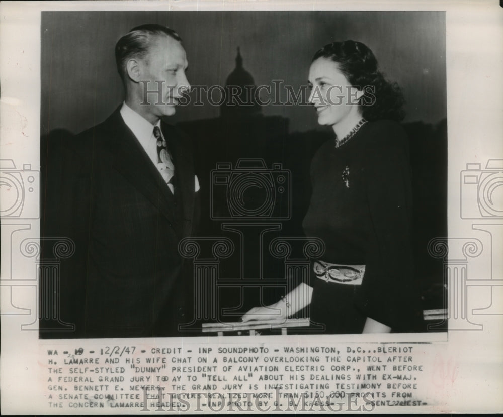 1947 Press Photo Bleriot Lamarre and wife, hes pres of Aviation Electric Co- Historic Images