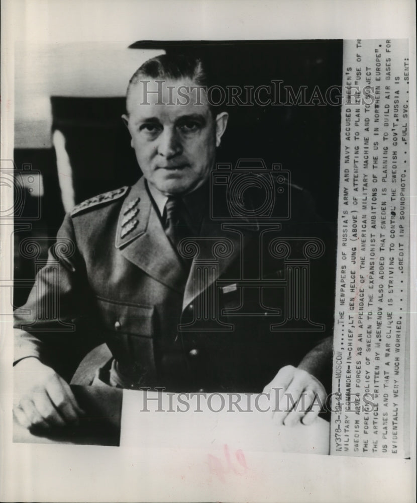1948 Press Photo Lt General Helge Jung Sweden's Commander in Chief - sba18569