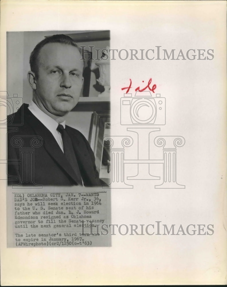 1963 Press Photo Robert S Kerr Jr to seek Senate seat of dead father in Okla