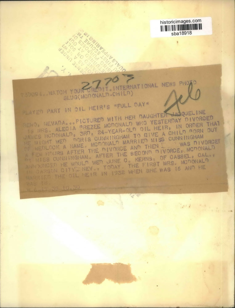 1938 Press Photo Mrs Alecia Prezee McDonald & daughter Jacqueline - sba18918