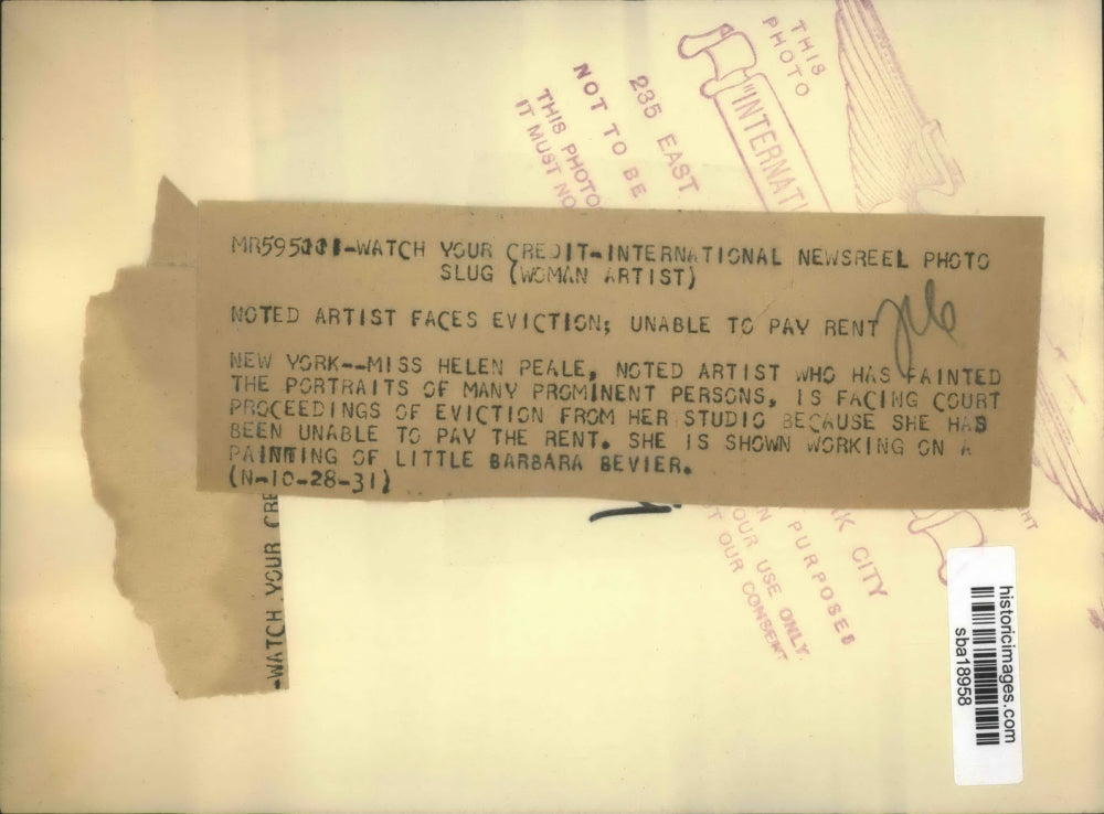 1931 Press Photo Helen Peale noted artist facing eviction from her studio in NY