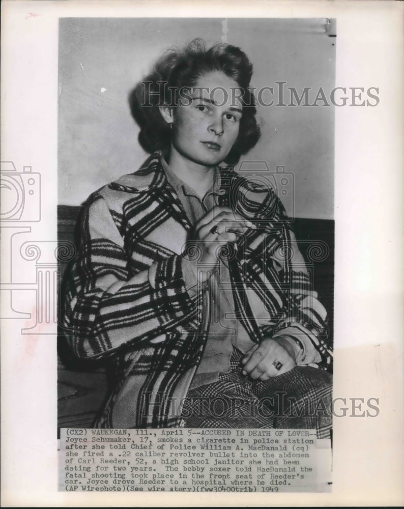 1949 Press Photo Joyce Schumaker accused in death of Lover Carl Reeder